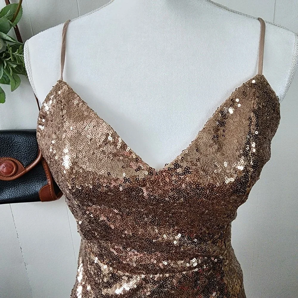 Lulus Rose Gold Sequin Bodycon Backless Mini Dress Medium - Picture 2 of 8